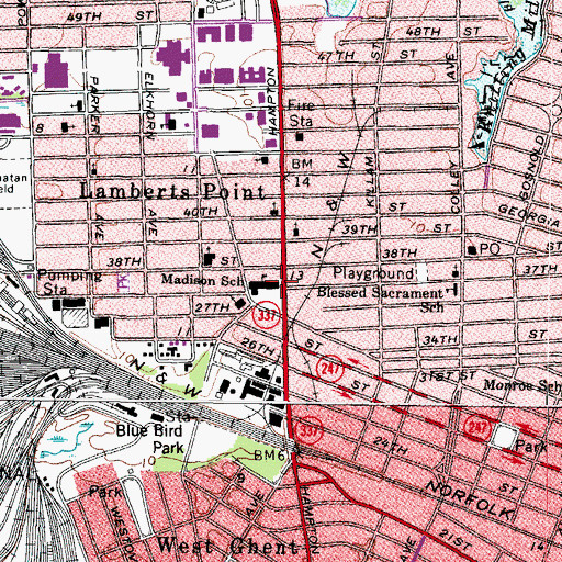 Topographic Map of Norfolk Alternative High School, VA