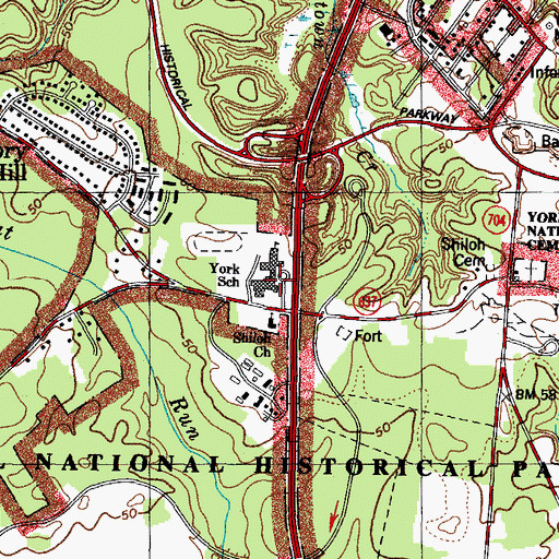 Topographic Map of Yorktown Middle School, VA