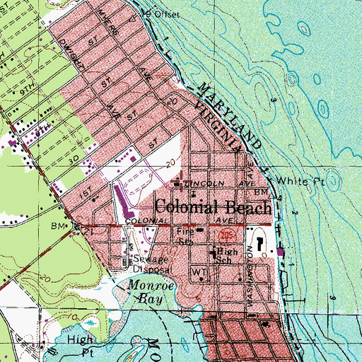 Topographic Map of Colonial Beach Elementary School, VA