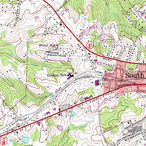 Topographic Map of South Hill Primary School, VA