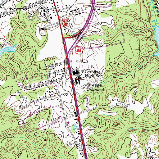 Topographic Map of Bowling Green Elementary School, VA