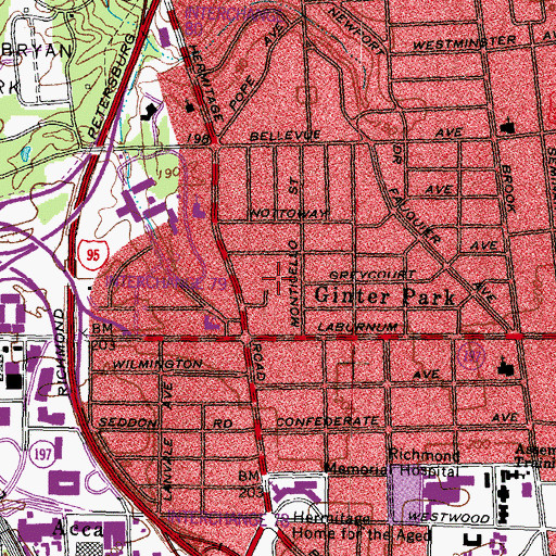 Topographic Map of Thirteen Acres School, VA