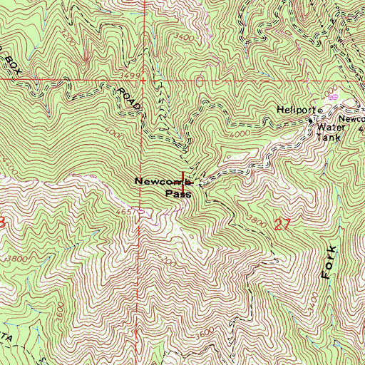 Topographic Map of Newcomb Pass, CA