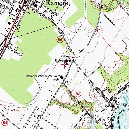 Topographic Map of Occohannock Elementary School, VA