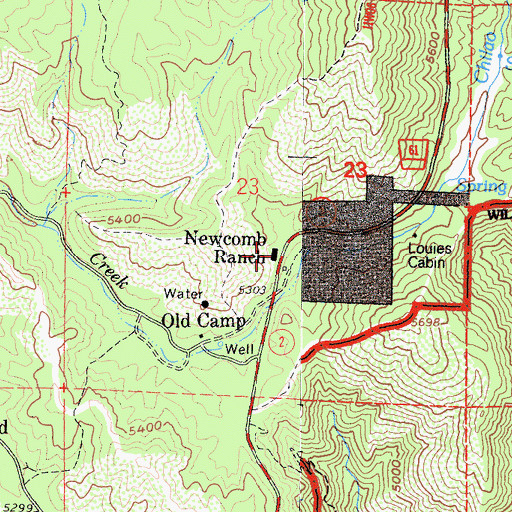 Topographic Map of Newcomb Ranch, CA
