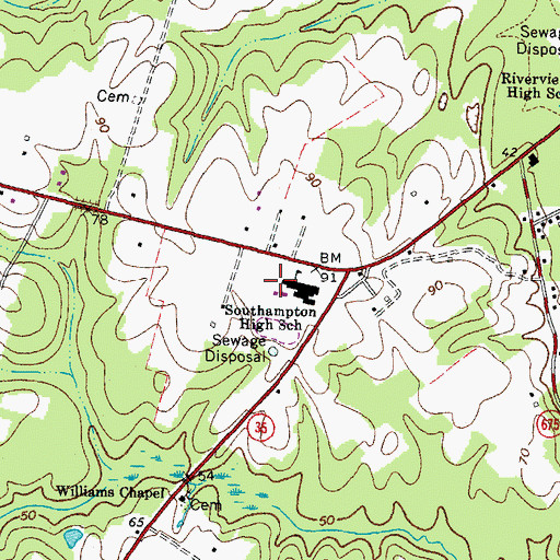 Topographic Map of Southampton Middle School, VA