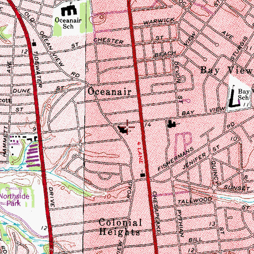 Topographic Map of Bayview Christian School, VA