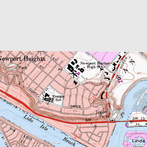 Topographic Map of Newport Harbor High School, CA