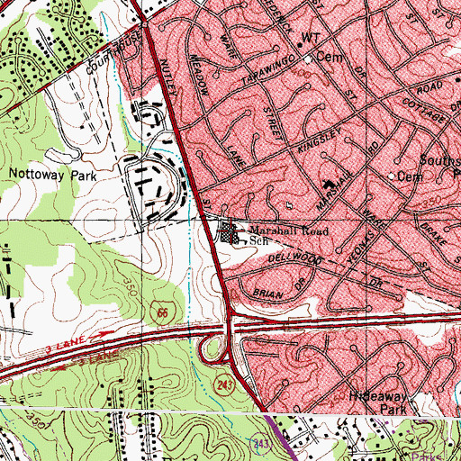 Topographic Map of Marshall Road Center School, VA