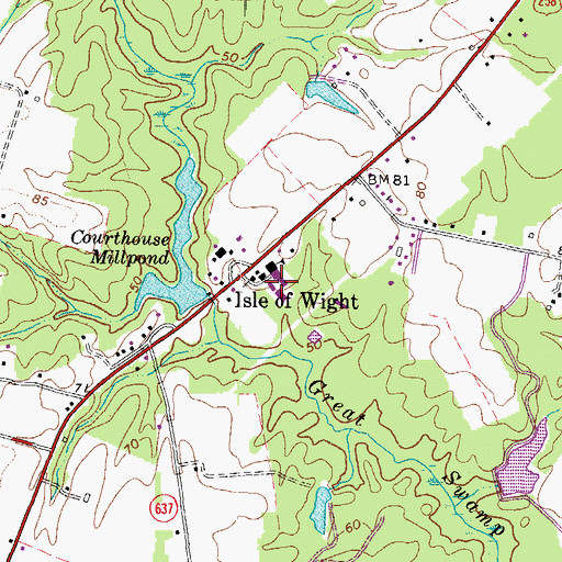 Topographic Map of Isle of Wight Academy, VA
