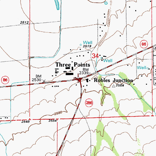 Topographic Map of Three Points, AZ