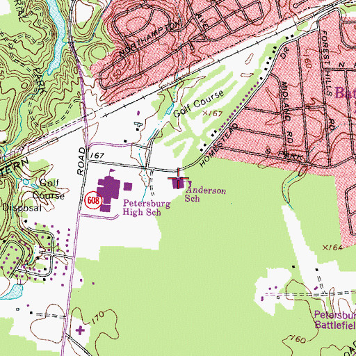 Topographic Map of Vernon Johns Junior High School, VA