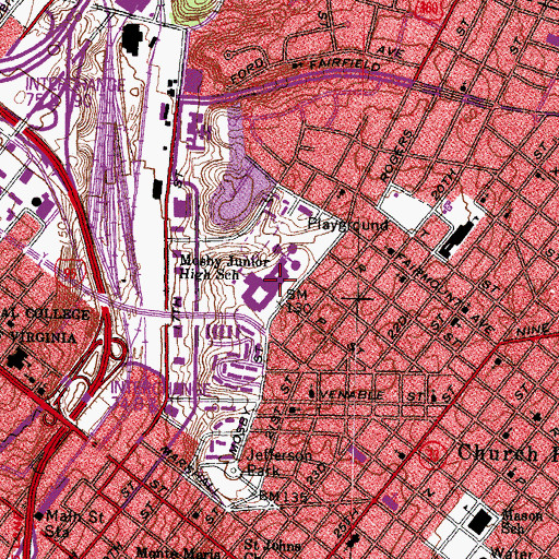 Topographic Map of Martin Luther King Junior Middle School, VA