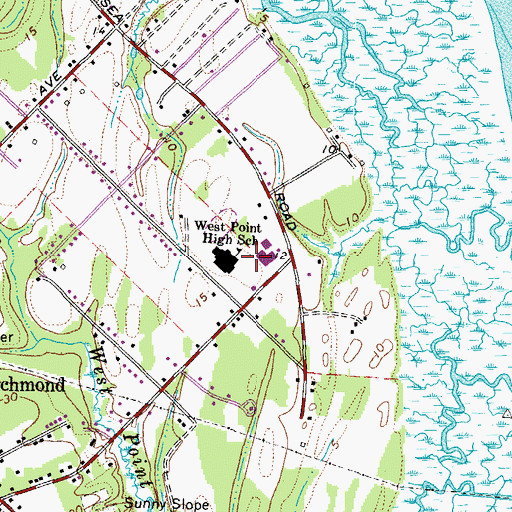 Topographic Map of West Point Middle School, VA