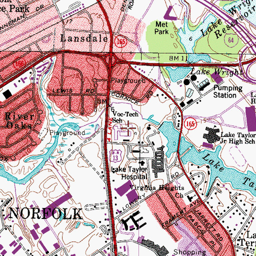 Topographic Map of Norfolk Tech - Vocational Center, VA