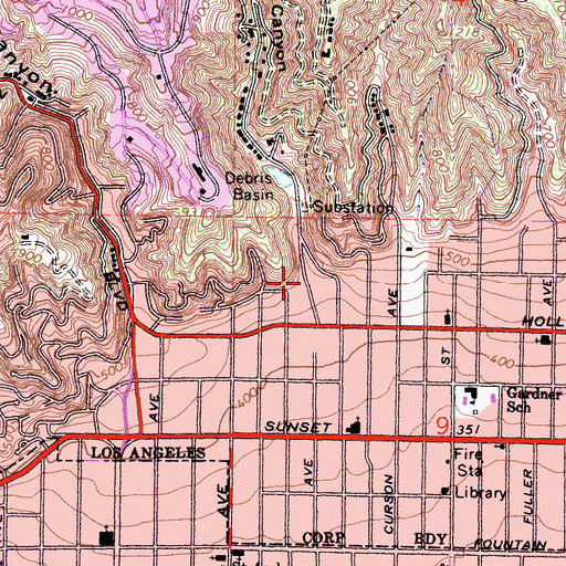 Topographic Map of Nichols Canyon, CA