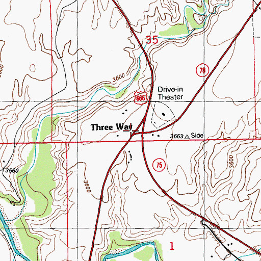 Topographic Map of Three Way, AZ
