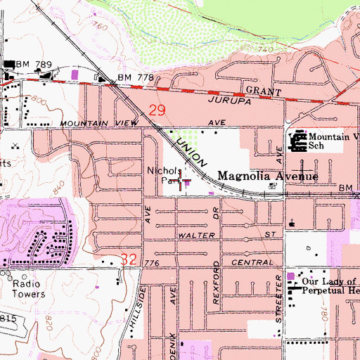 Topographic Map of Nichols Park, CA