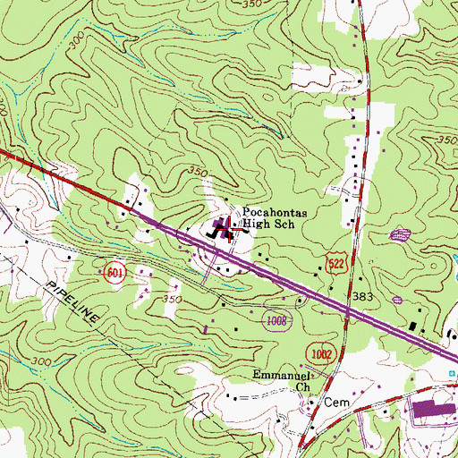 Topographic Map of Pocahontas Middle School, VA