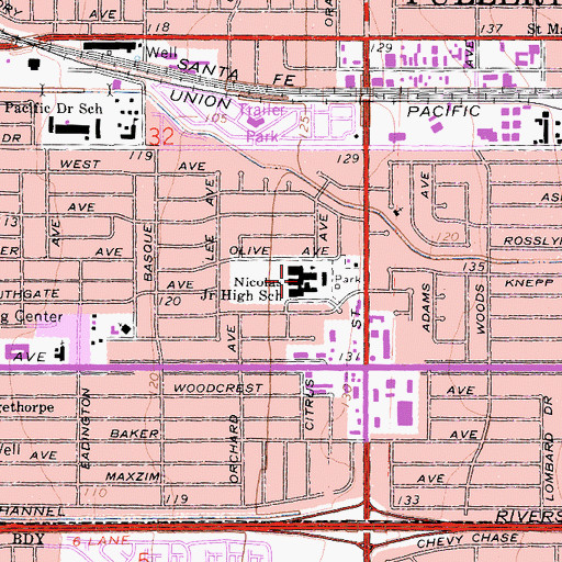 Topographic Map of Nicolas Junior High School, CA