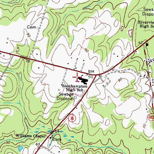 Topographic Map of Southampton Technical Career Center, VA