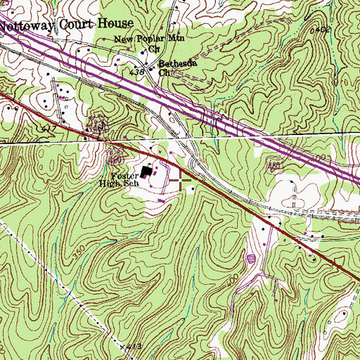 Topographic Map of Nottoway High School, VA