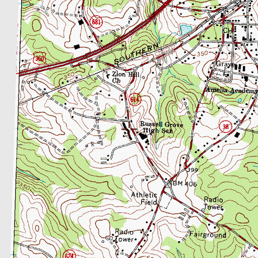 Topographic Map of Amelia County Middle School, VA