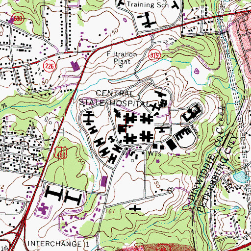 Topographic Map of Southside Virginia Training Center, VA