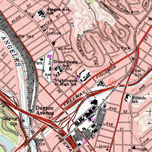 Topographic Map of Nightingale Middle School, CA