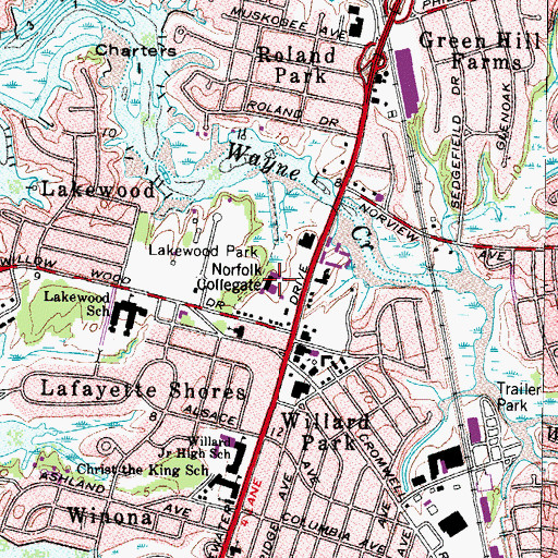 Topographic Map of Norfolk Collegiate School Lower School, VA