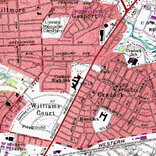 Topographic Map of Cradock Technical and Career Center, VA