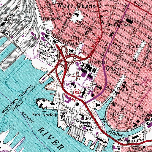 Topographic Map of Sentara Norfolk General Hospital School of Health Professionals, VA