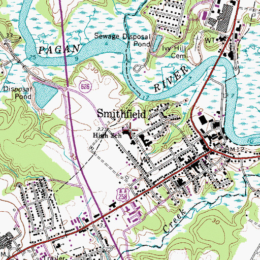 Topographic Map of Paul D Camp Community College - Smithfield Campus, VA