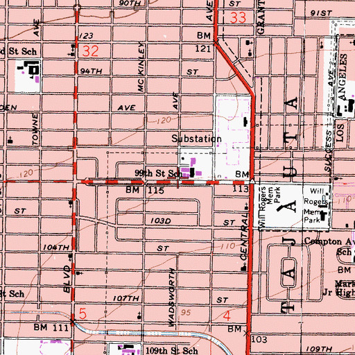 Topographic Map of Ninety-Ninth Street Elementary School, CA