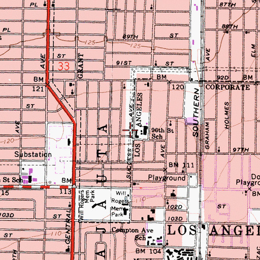 Topographic Map of Ninety-Sixth Street Elementary School, CA