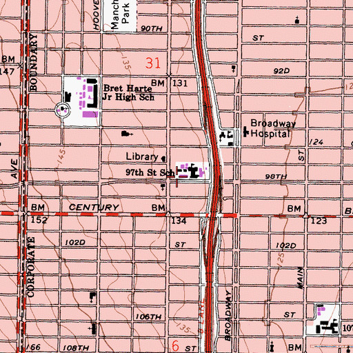 Topographic Map of Ninety-Seventh Street Elementary School, CA