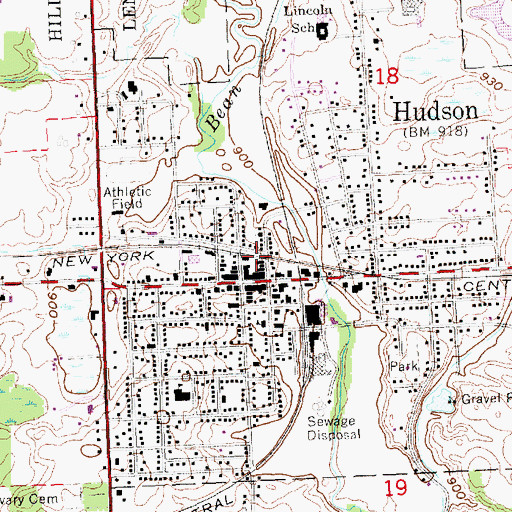 Topographic Map of Hudson Fire Department, MI