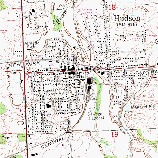 Topographic Map of Hudson Public Library, MI