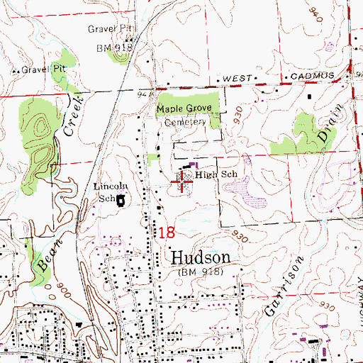 Topographic Map of Hudson Middle/High School, MI