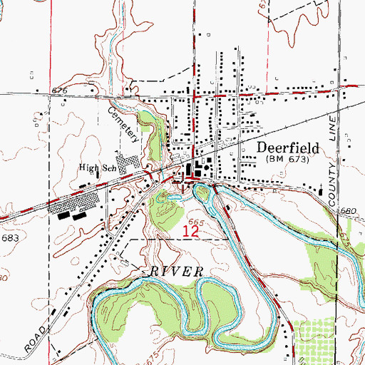 Topographic Map of Deerfield Post Office, MI