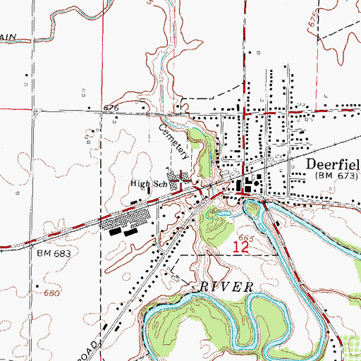 Topographic Map of Deerfield Public School, MI