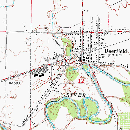 Topographic Map of Deerfield United Methodist Church, MI