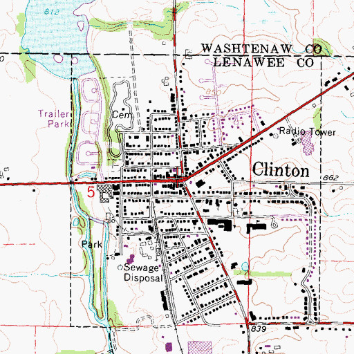 Topographic Map of Clinton Post Office, MI
