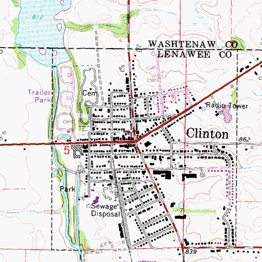 Topographic Map of Clinton Township Public Library, MI