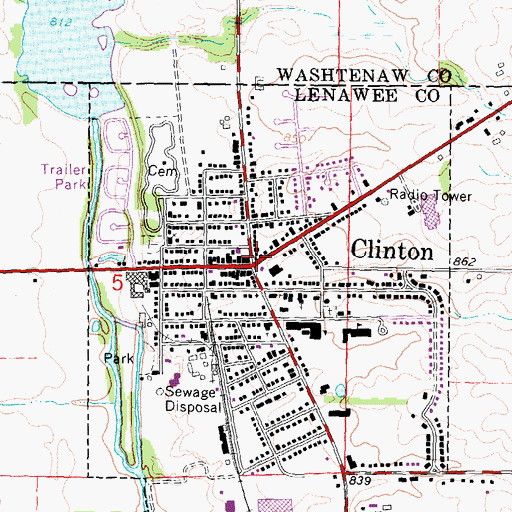 Topographic Map of Clinton Fire Department, MI