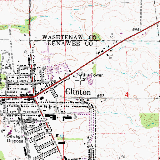 Topographic Map of Clinton High School, MI