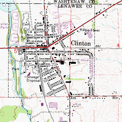Topographic Map of Clinton Middle School, MI