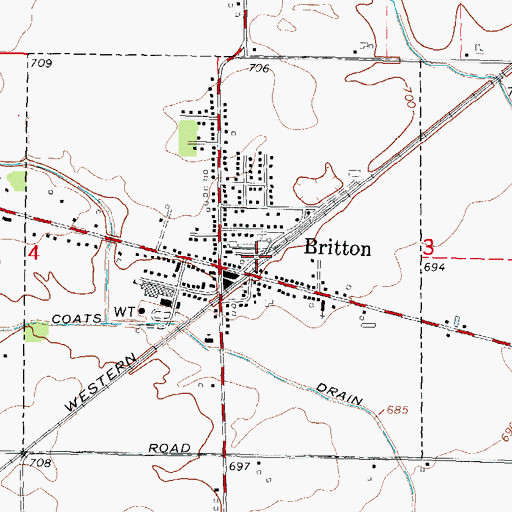 Topographic Map of Britton Station, MI