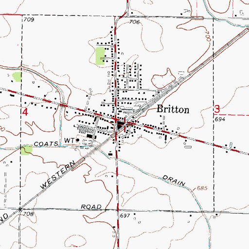 Topographic Map of Ridgeway Township Hall, MI