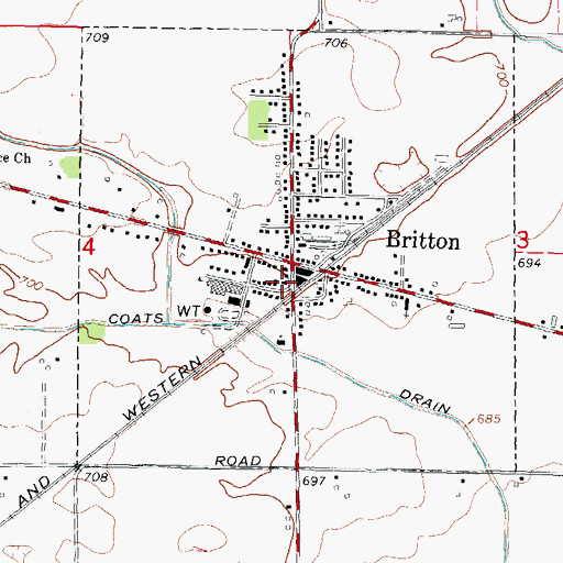 Topographic Map of Britton Library, MI